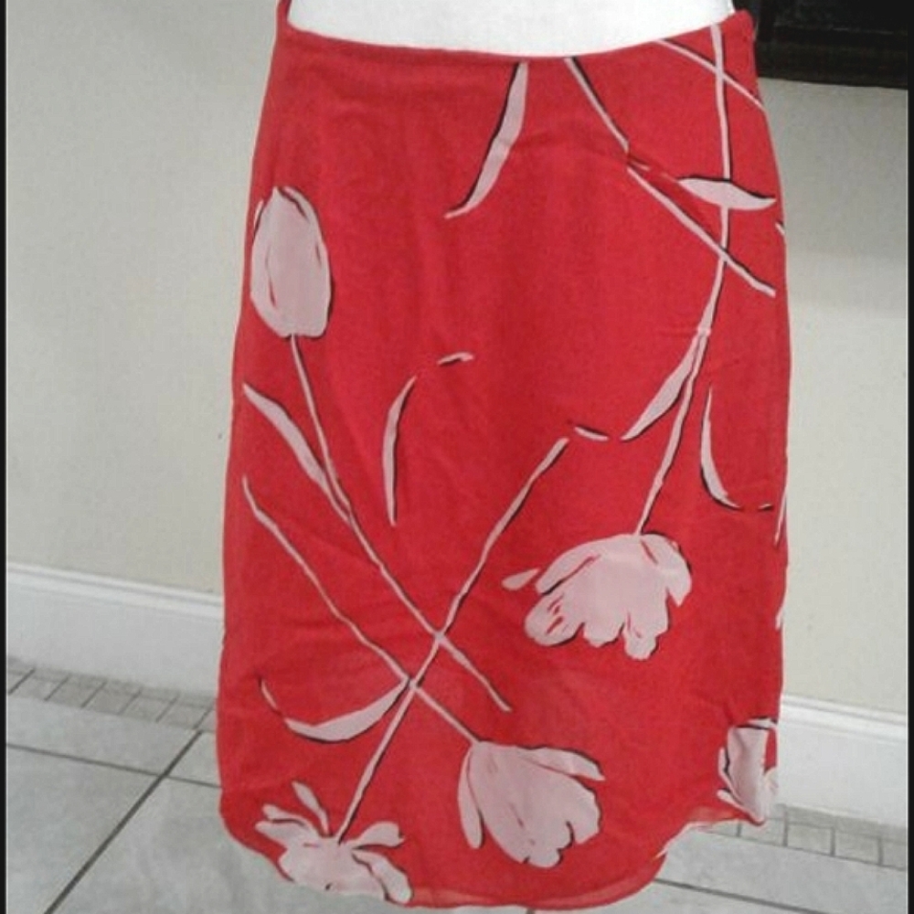 Liz Claiborne Red Floral A-line Overlayed Mini Skirt Career Office 8P